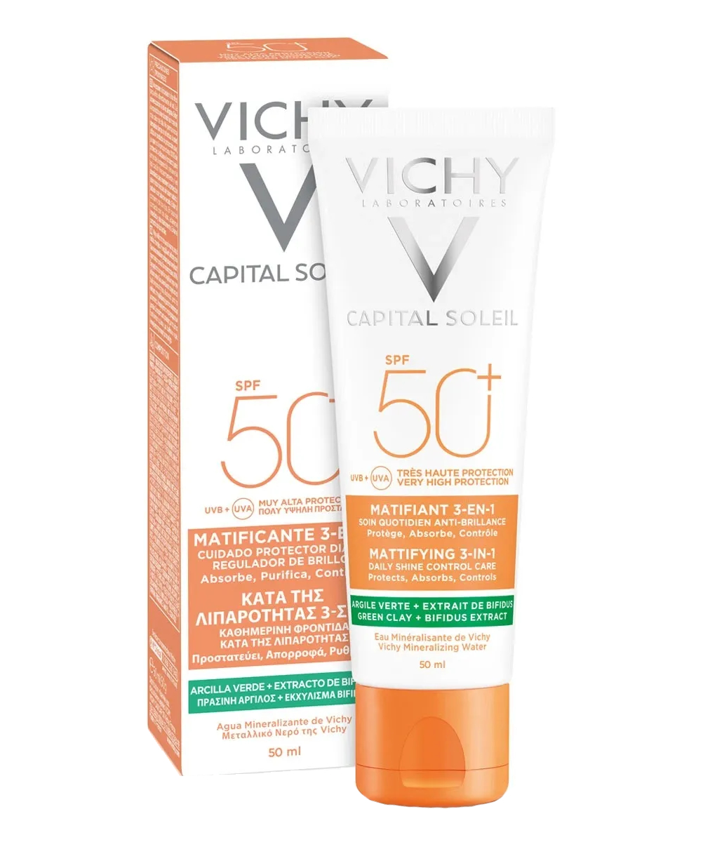 VICHY CAPITAL SOLEIL MATIFICANTE 3 EN 1 FPS 50+, PROTECTOR SOLAR PARA PIEL MIXTA 50ML